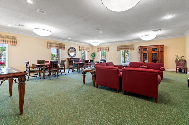 5200 Brittany Dr S Unit 1202, Saint Petersburg, FL 33715 - carpeted living area with ornamental molding, recessed lighting, and a textured ceiling