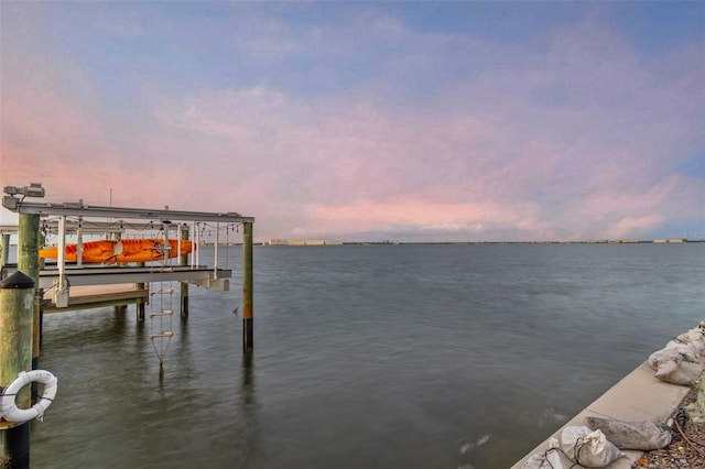 view of dock with a water view