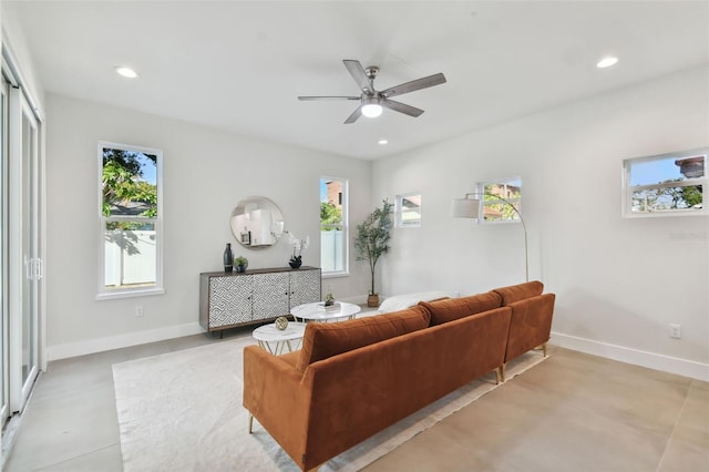 living room with ceiling fan