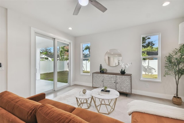 living room with ceiling fan