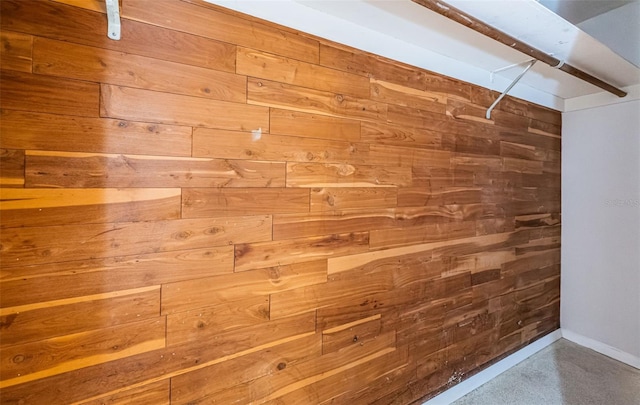 interior details featuring wooden walls