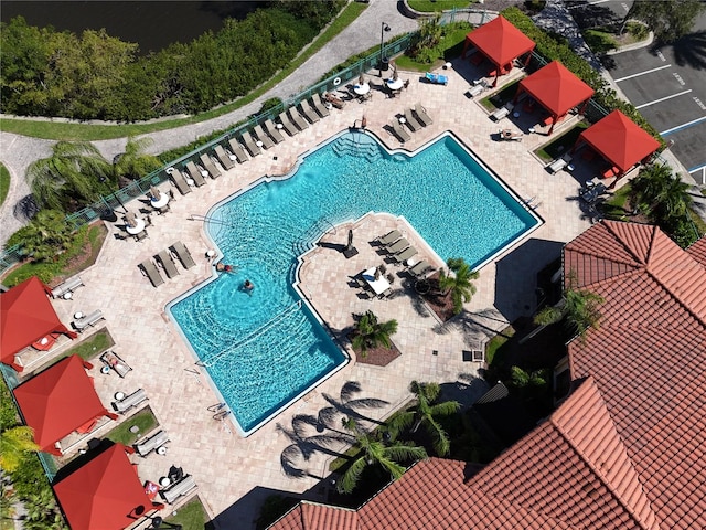 view of swimming pool with a patio