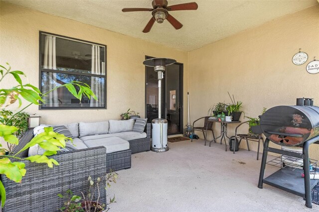 view of patio / terrace with an outdoor hangout area, area for grilling, and ceiling fan