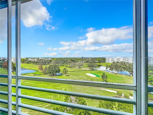 view of community with a water view