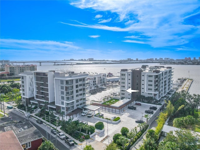 aerial view with a water view