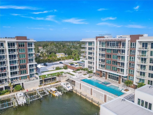 drone / aerial view featuring a water view