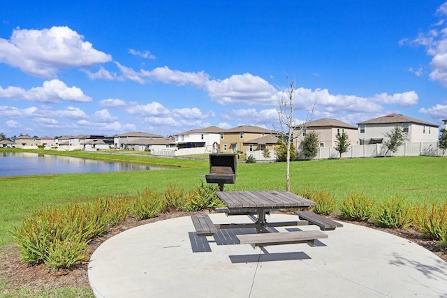 view of patio / terrace featuring a water view