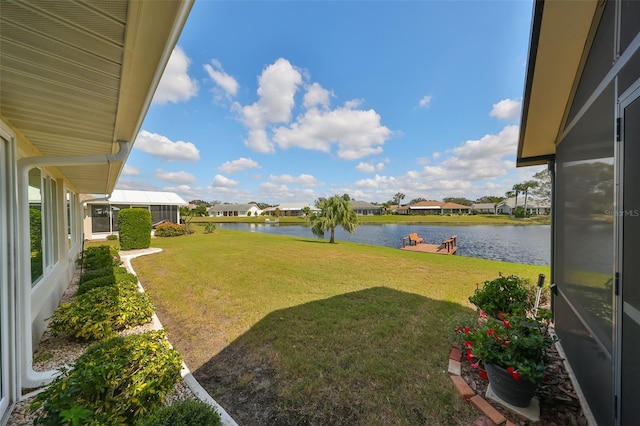 view of yard with a water view