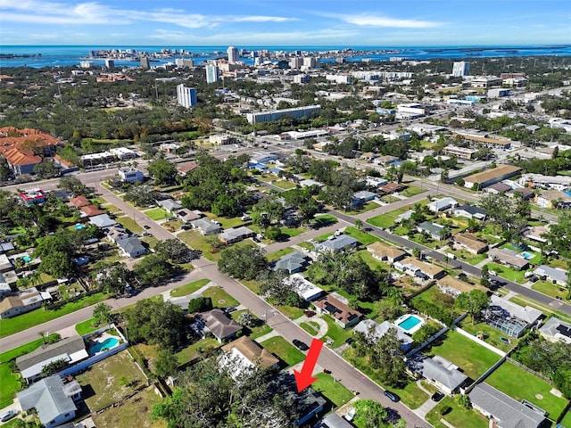 aerial view with a water view