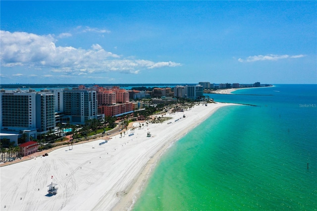 drone / aerial view with a view of the beach and a water view