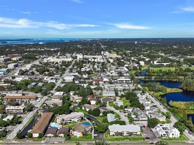 drone / aerial view featuring a water view