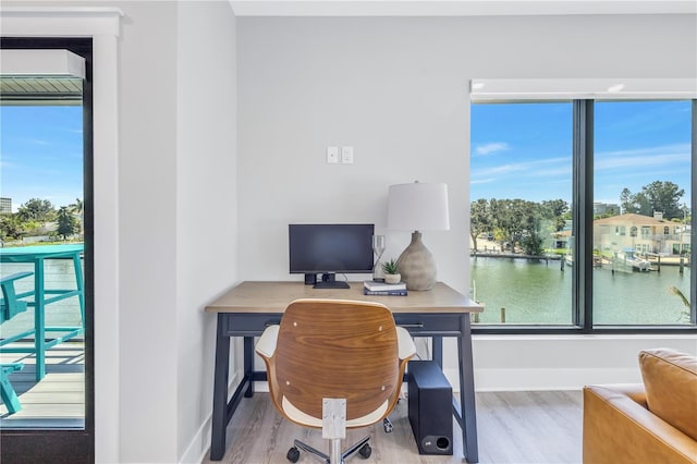 office space with wood-type flooring and plenty of natural light