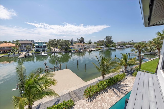 dock area featuring a water view