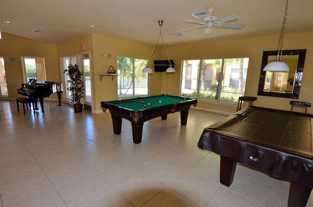 4336 Bayside Village Dr Unit 201, Tampa, FL 33615 - playroom featuring billiards table, healthy amount of natural light, recessed lighting, light tile patterned floors, and ceiling fan