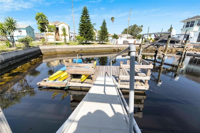 dock area with a water view