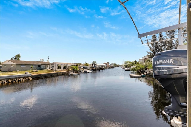 dock area with a water view