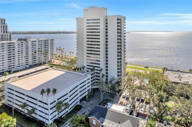 aerial view featuring a water view