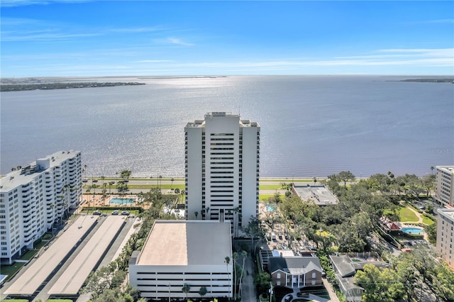 aerial view featuring a water view