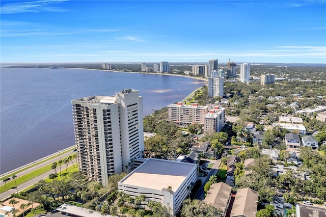 aerial view featuring a water view