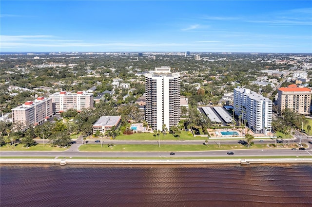 drone / aerial view featuring a water view