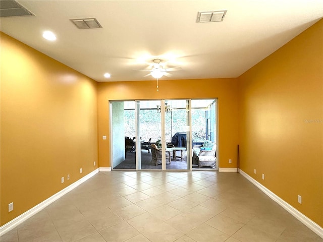15810 Cobble Mill Dr, Wimauma, FL 33598 - spare room featuring a ceiling fan, baseboards, light tile patterned floors, and recessed lighting
