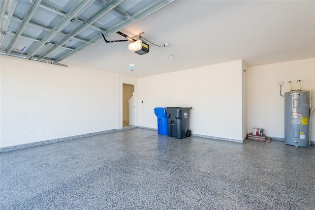 garage featuring a garage door opener and water heater