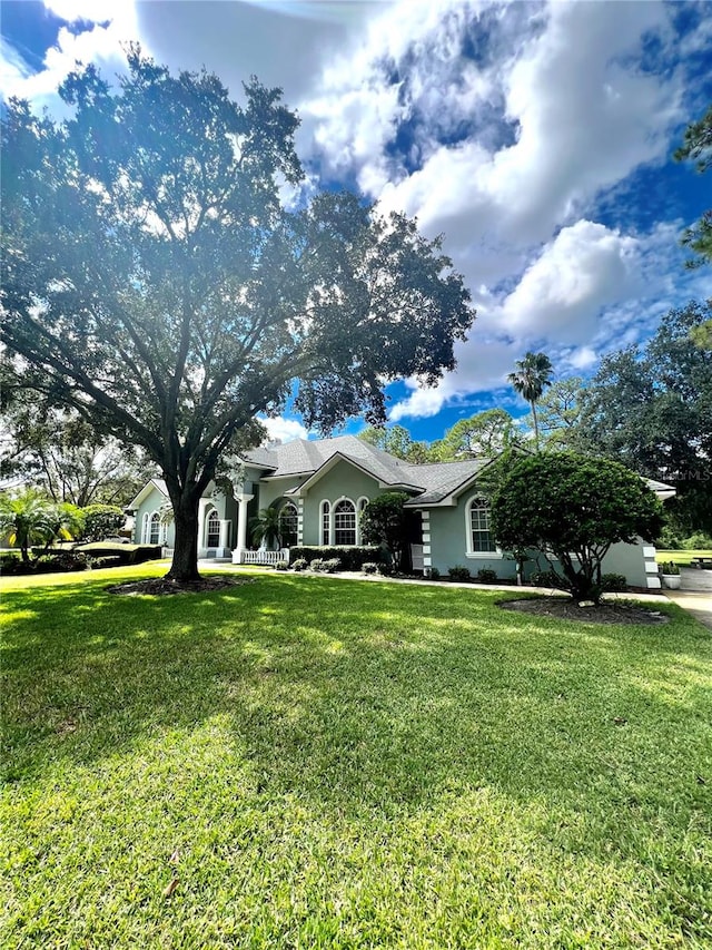 ranch-style house featuring a front lawn