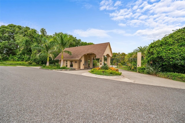 168 Rue Des Chateaux, Tarpon Springs, FL 34688 - view of front facade featuring a gate, stucco siding, and curved driveway