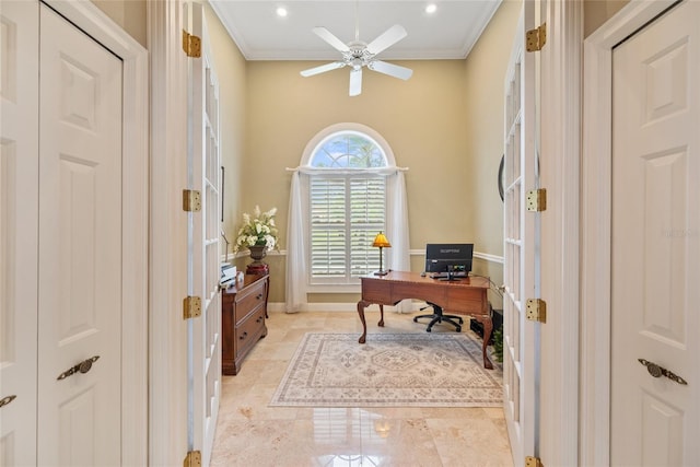 168 Rue Des Chateaux, Tarpon Springs, FL 34688 - office space with recessed lighting, ornamental molding, and ceiling fan