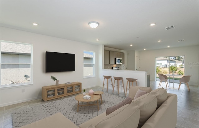 view of tiled living room