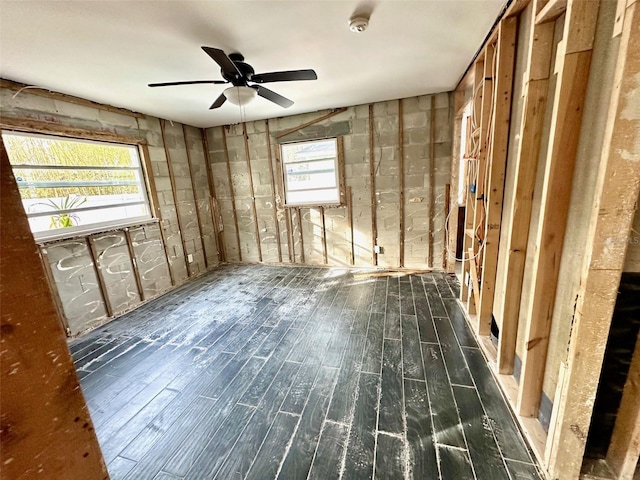 miscellaneous room featuring dark wood-type flooring and ceiling fan