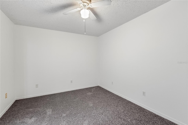 unfurnished room with carpet floors, a textured ceiling, and ceiling fan