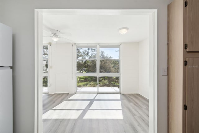 unfurnished room featuring light wood-type flooring and ceiling fan