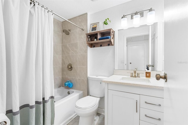 bathroom featuring shower / bath combo, vanity, and toilet