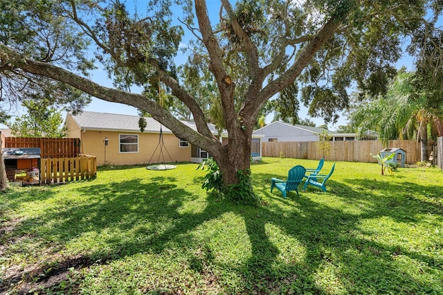 view of yard with a fenced backyard