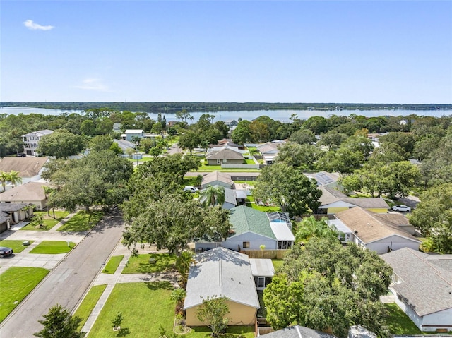 bird's eye view featuring a residential view and a water view