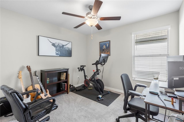 office area featuring carpet and ceiling fan