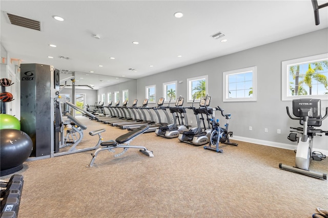 exercise room with carpet