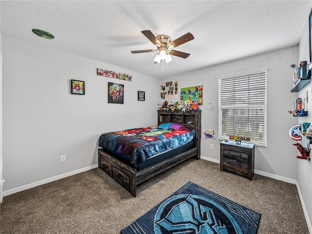 8720 Savory Walk Dr, Land O Lakes, FL 34637 - carpeted bedroom featuring baseboards, a ceiling fan, and a textured ceiling