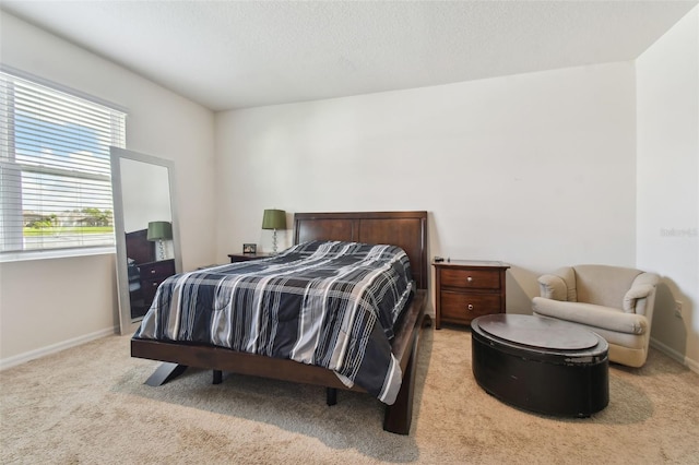 bedroom featuring carpet and a textured ceiling