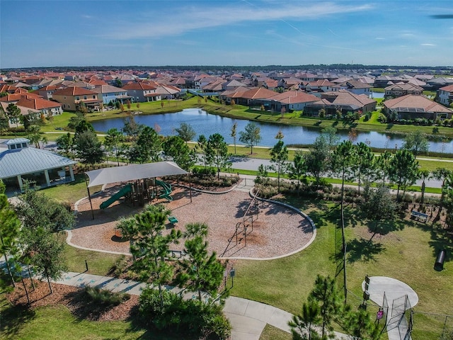 bird's eye view featuring a water view