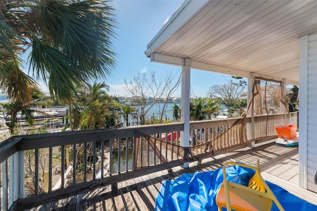 deck with a water view