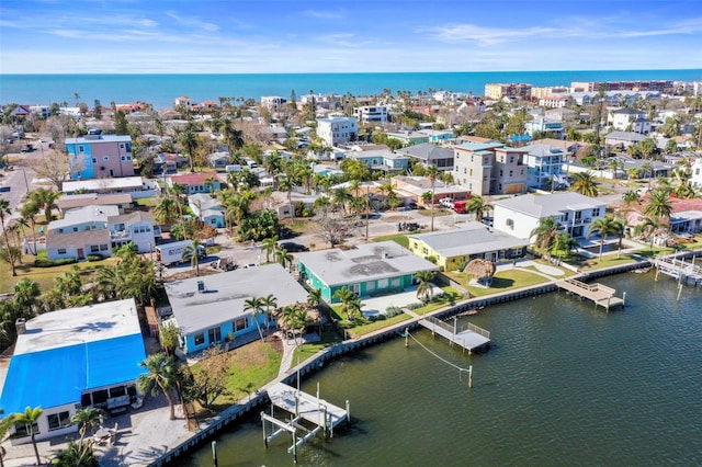 aerial view with a water view and a residential view