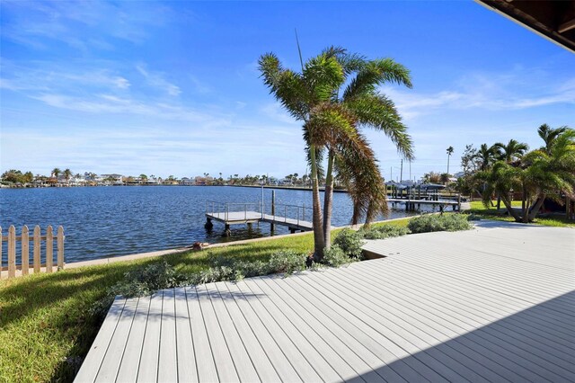view of dock with a water view