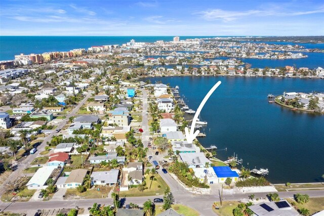 aerial view featuring a residential view and a water view