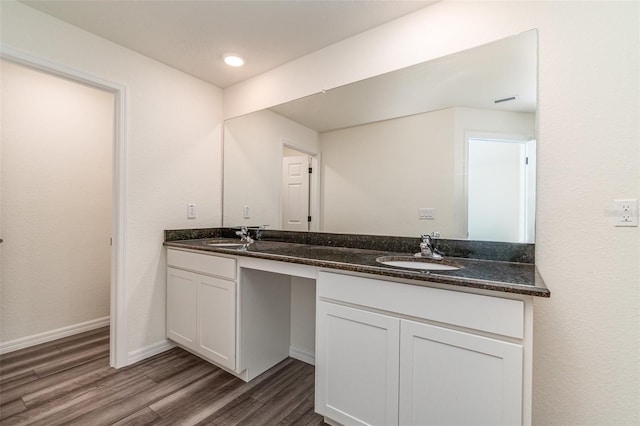 bathroom with vanity and wood-type flooring