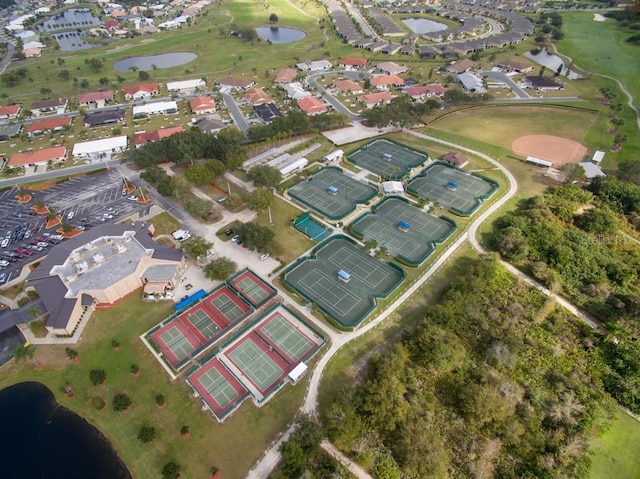 aerial view with a water view