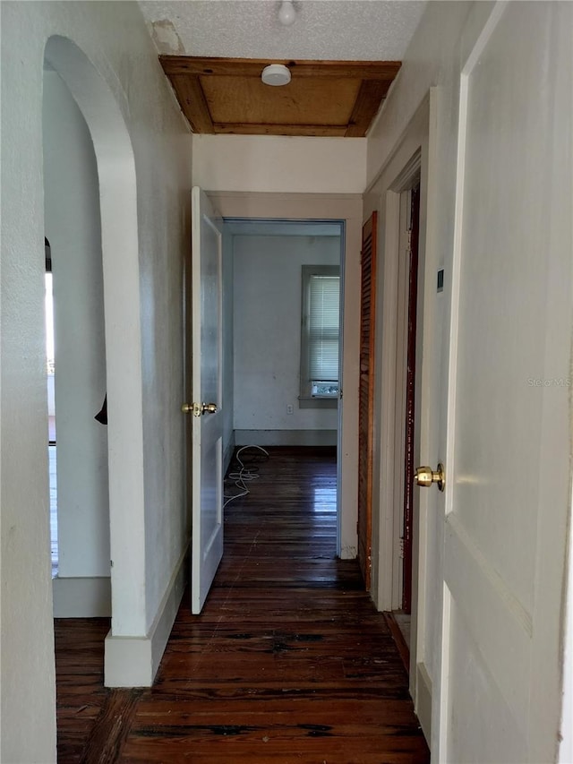 hallway with dark hardwood / wood-style floors