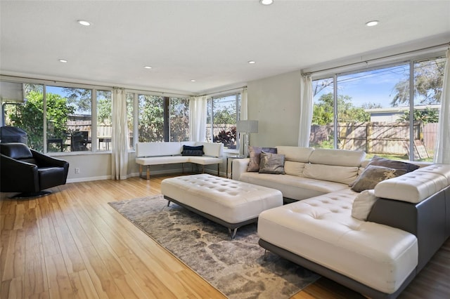 living room featuring a wealth of natural light and hardwood / wood-style floors