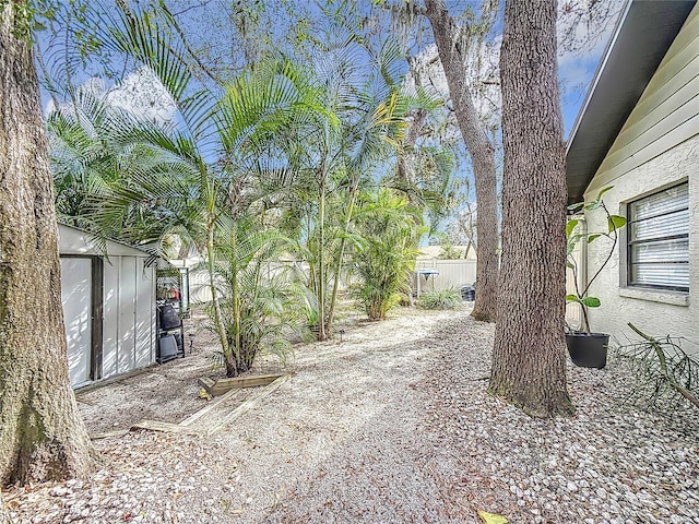 view of yard with a shed